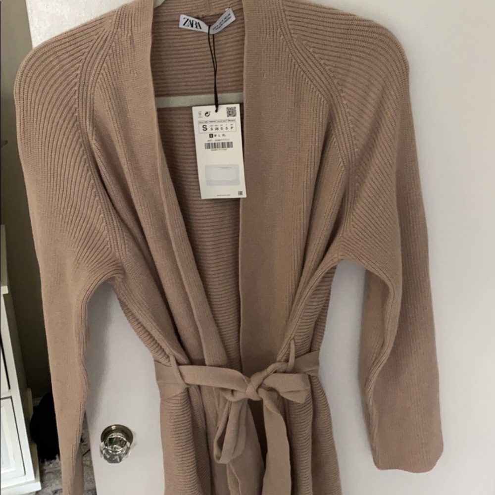 NWT ZARA SOFT & STYLISH belted cardigan in caramel